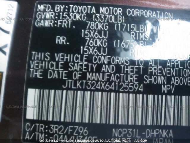 JTLKT324X64125594 - 2006 TOYOTA SCION XB Bənövşəyi foto 9