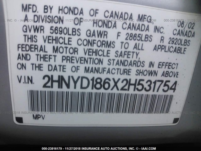 2HNYD186X2H531754 - 2002 ACURA MDX TOURING SILVER photo 9