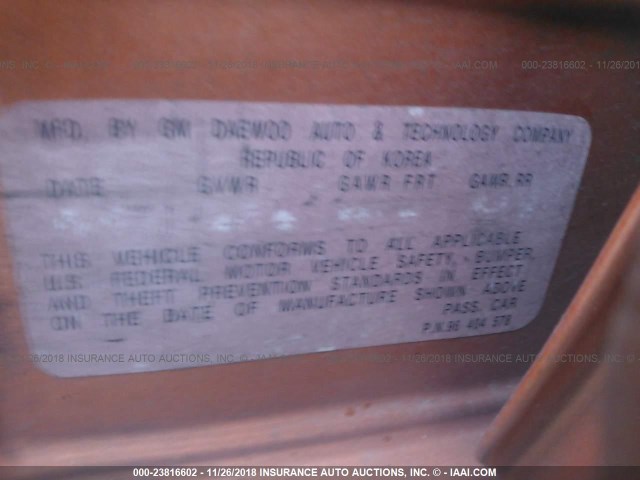 KL1TD66666B517632 - 2006 CHEVROLET AVEO LS ORANGE photo 9