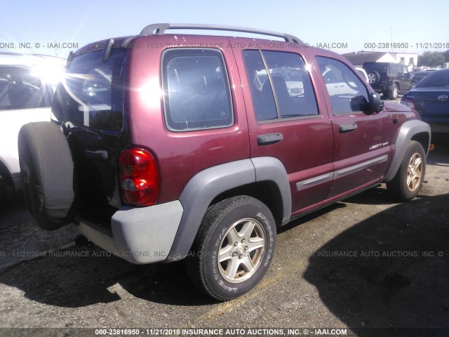 1J4GK48K73W684918 - 2003 JEEP LIBERTY SPORT/FREEDOM MAROON photo 4