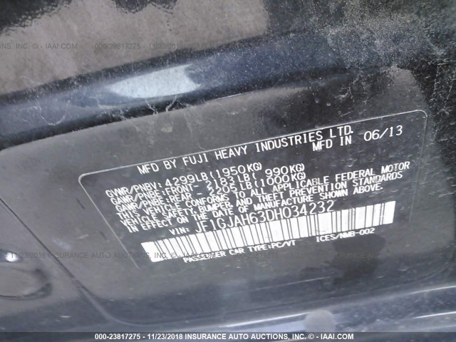 JF1GJAH63DH034232 - 2013 SUBARU IMPREZA LIMITED BLACK photo 9