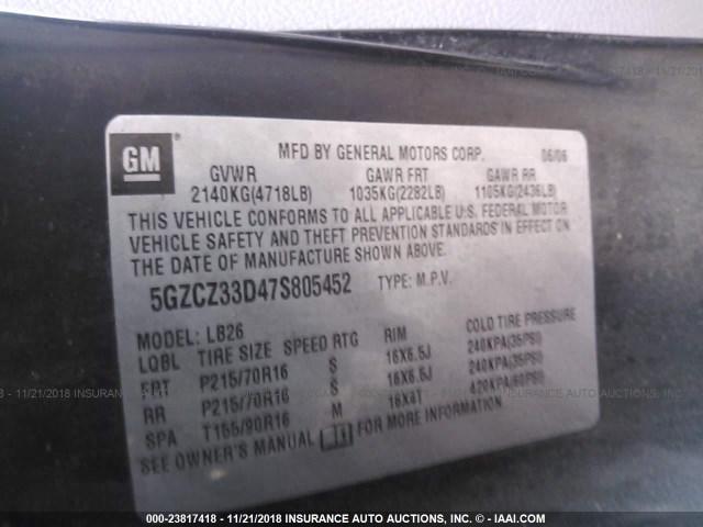 5GZCZ33D47S805452 - 2007 SATURN VUE SILVER photo 9