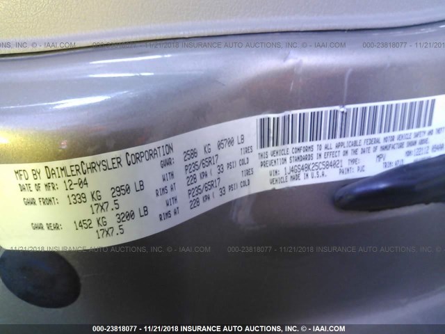 1J4GS48K25C584021 - 2005 JEEP GRAND CHEROKEE LAREDO/COLUMBIA/FREEDOM 棕色 照片 9