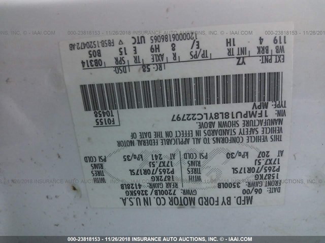 1FMPU18L8YLC22797 - 2000 FORD EXPEDITION EDDIE BAUER WHITE photo 9