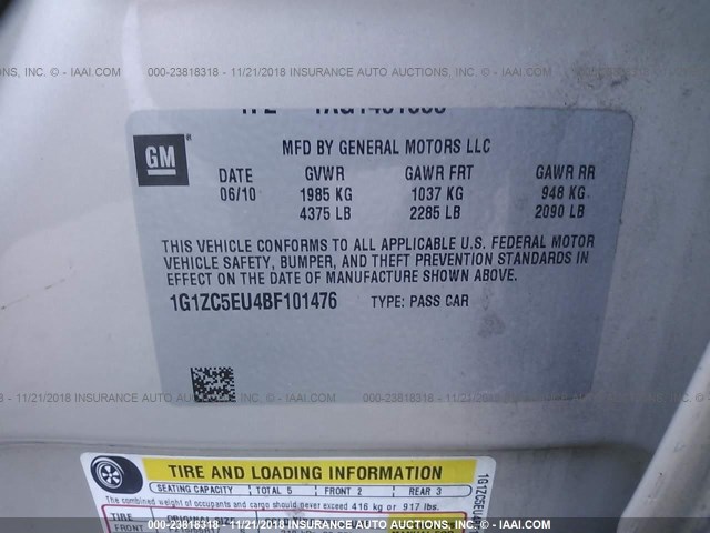 1G1ZC5EU4BF101476 - 2011 CHEVROLET MALIBU 1LT TAN photo 9