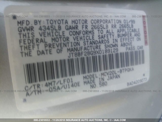 JT8BF28G9X0189129 - 1999 LEXUS ES 300 TAN photo 9