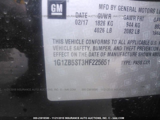 1G1ZB5ST3HF225651 - 2017 CHEVROLET MALIBU LS 黑色 照片 9