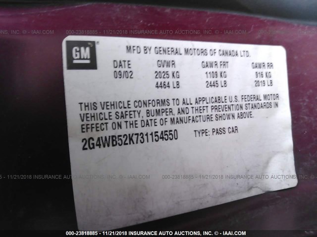 2G4WB52K731154550 - 2003 BUICK REGAL LS RED photo 9