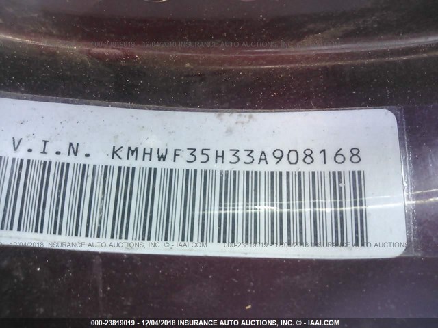 KMHWF35H33A908168 - 2003 HYUNDAI SONATA GLS/LX RED photo 9