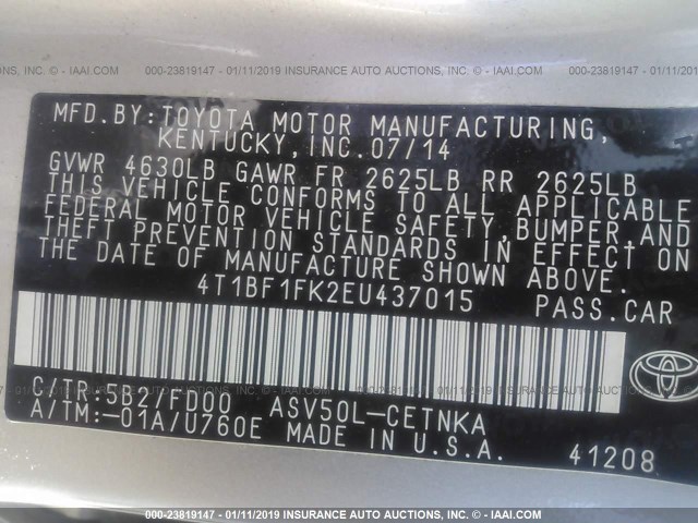 4T1BF1FK2EU437015 - 2014 TOYOTA CAMRY L/SE/LE/XLE 金色 照片 9