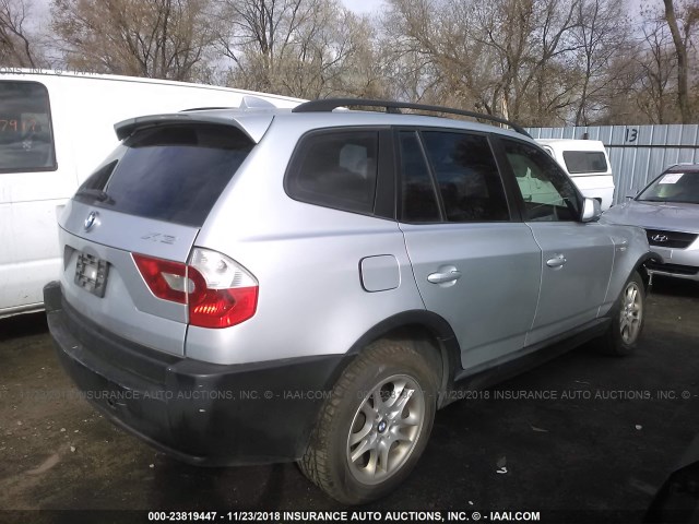 WBXPA73435WC45646 - 2005 BMW X3 2.5I SILVER photo 4