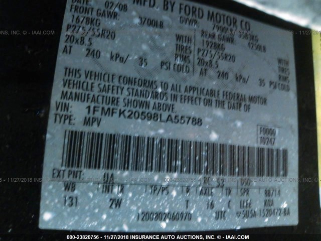 1FMFK20598LA55788 - 2008 FORD EXPEDITION EL LIMITED BLACK photo 9