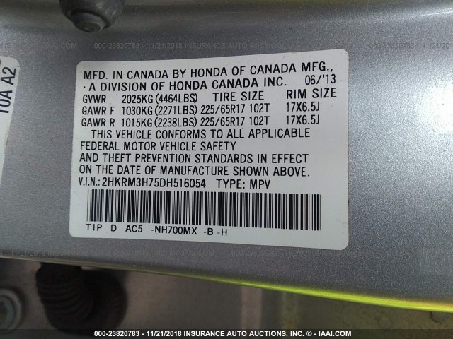 2HKRM3H75DH516054 - 2013 HONDA CR-V EXL SILVER photo 9