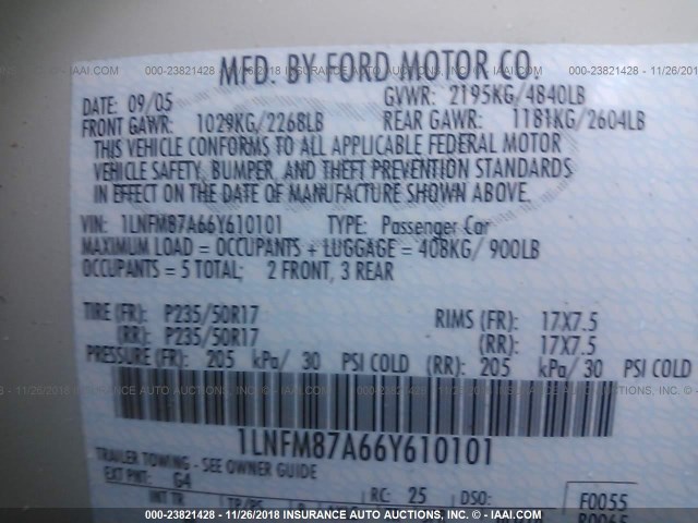 1LNFM87A66Y610101 - 2006 LINCOLN LS 白色 照片 9