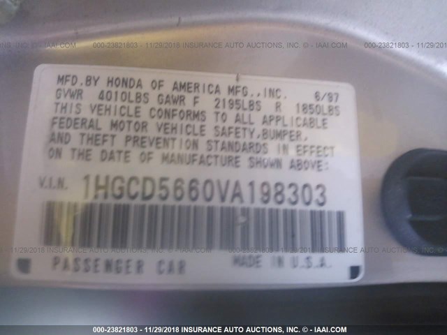 1HGCD5660VA198303 - 1997 HONDA ACCORD EX/EX-R GRAY photo 9