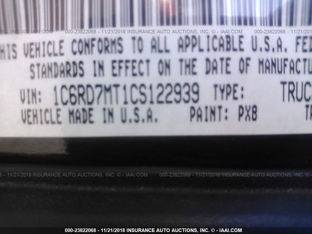 1C6RD7MT1CS122939 - 2012 DODGE RAM 1500 SPORT BLACK photo 9