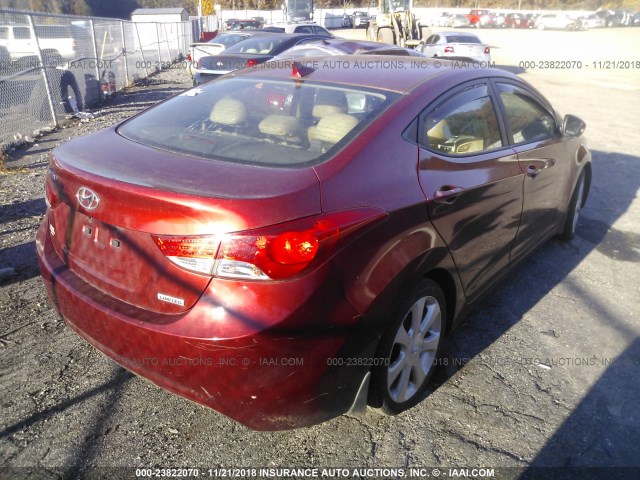 5NPDH4AE6DH184932 - 2013 HYUNDAI ELANTRA GLS/LIMITED RED photo 4