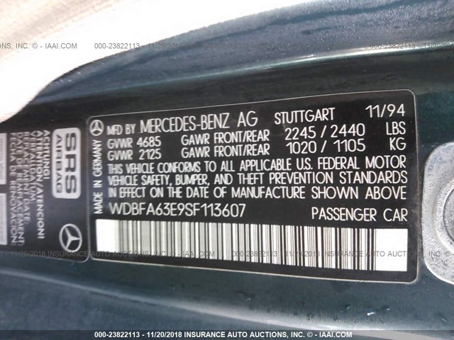 WDBFA63E9SF113607 - 1995 MERCEDES-BENZ SL 320 GREEN photo 9