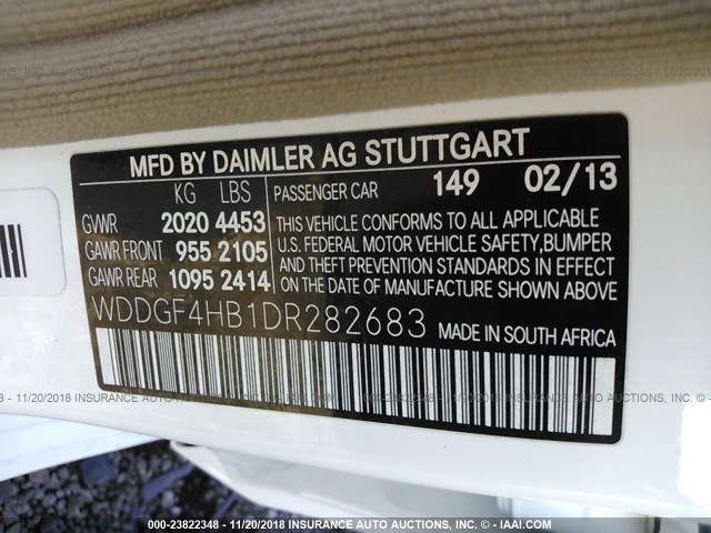 WDDGF4HB1DR282683 - 2013 MERCEDES-BENZ C 250 WHITE photo 9