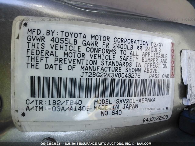 JT2BG22K3V0043276 - 1997 TOYOTA CAMRY LE/XLE Қоңыр фото 9
