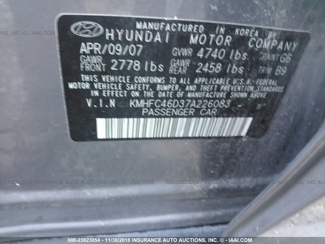 KMHFC46D37A226083 - 2007 HYUNDAI AZERA GLS SILVER photo 9