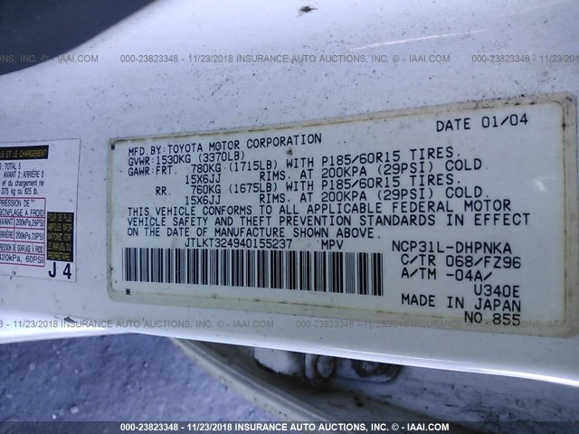 JTLKT324940155237 - 2004 TOYOTA SCION XB Ақ фото 9