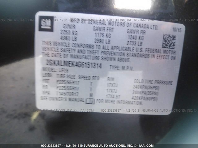 2GKALMEK4G6151314 - 2016 GMC TERRAIN SLE BLACK photo 9