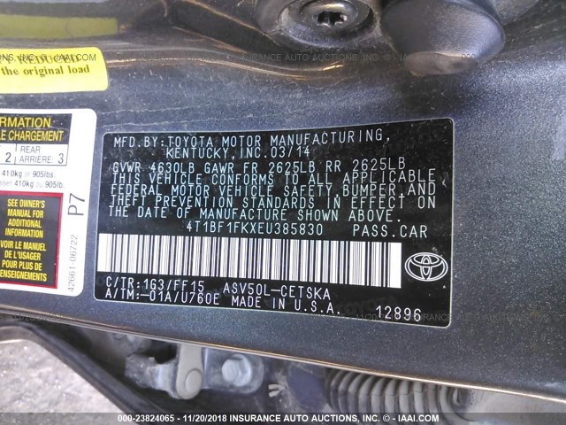 4T1BF1FKXEU385830 - 2014 TOYOTA CAMRY L/SE/LE/XLE Boz foto 9