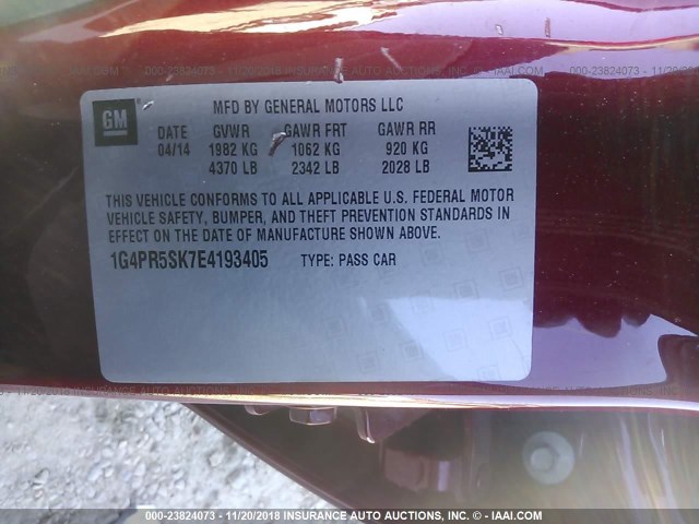 1G4PR5SK7E4193405 - 2014 BUICK VERANO CONVENIENCE RED photo 9