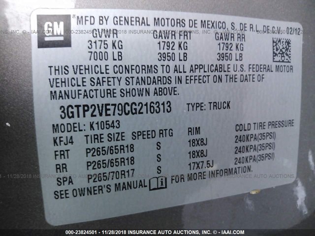 3GTP2VE79CG216313 - 2012 GMC SIERRA K1500 SLE BROWN photo 9