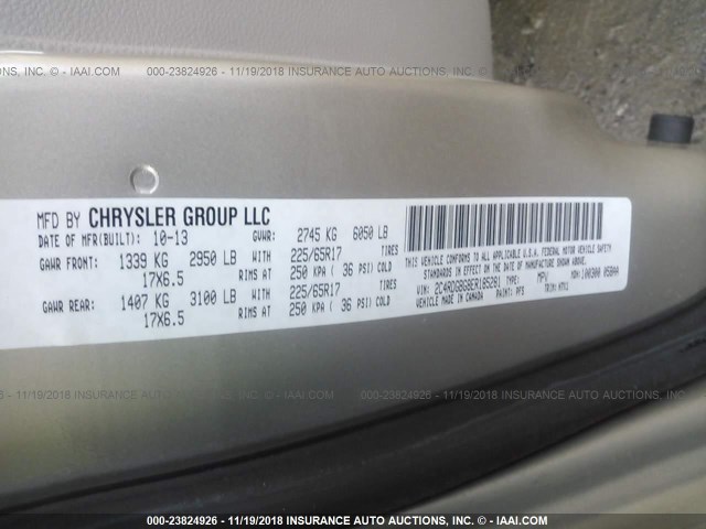 2C4RDGBG8ER185281 - 2014 DODGE GRAND CARAVAN SE TAN photo 9