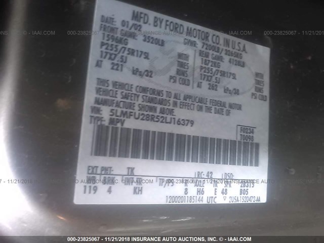 5LMFU28R52LJ16379 - 2002 LINCOLN NAVIGATOR Күміс фото 9