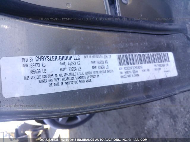 2C3CDXAT6CH316316 - 2012 DODGE CHARGER GRAY photo 9