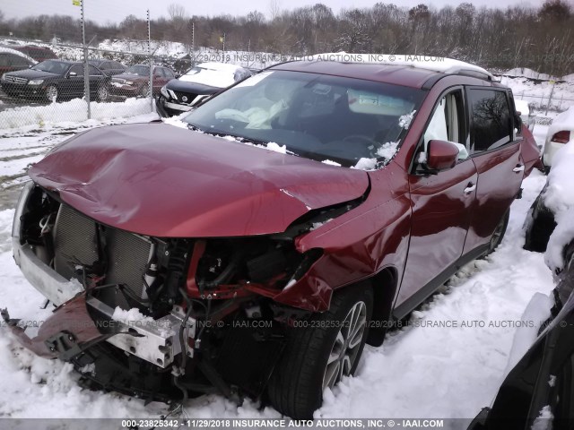 5N1AR2MM4FC681513 - 2015 NISSAN PATHFINDER S/SV/SL/PLATINUM RED photo 2