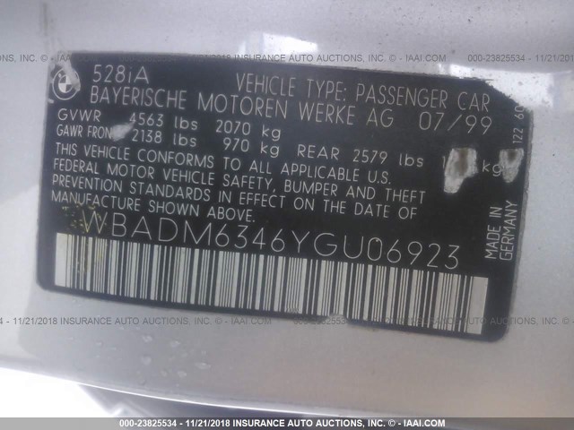 WBADM6346YGU06923 - 2000 BMW 528 I AUTOMATIC SILVER photo 9