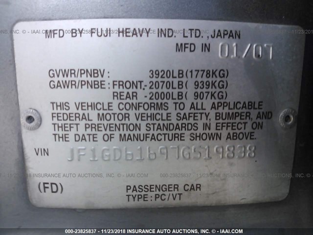 JF1GD61697G519838 - 2007 SUBARU IMPREZA 2.5I SILVER photo 9