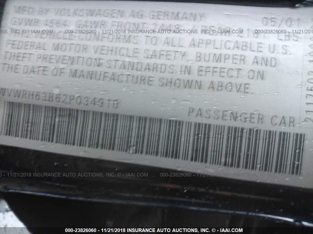 WVWRH63B62P034910 - 2002 VOLKSWAGEN PASSAT GLX 蓝色 照片 9