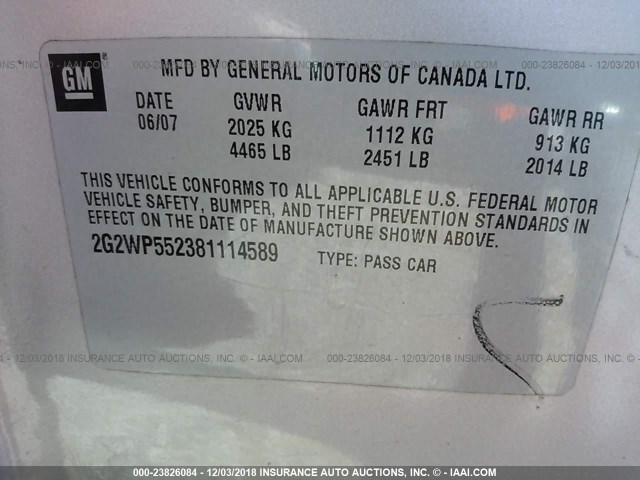 2G2WP552381114589 - 2008 PONTIAC GRAND PRIX SILVER photo 9