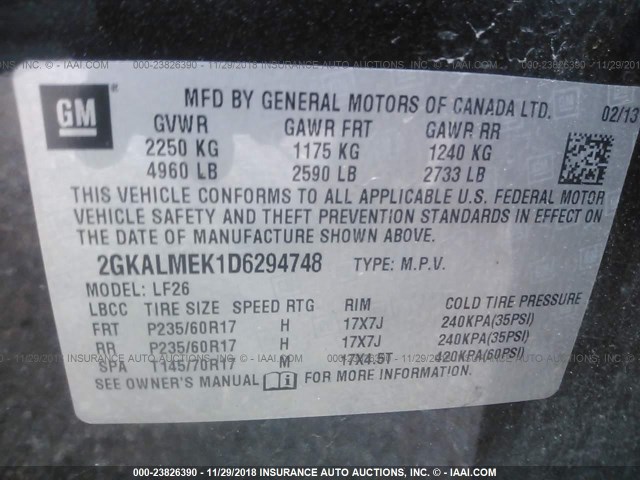 2GKALMEK1D6294748 - 2013 GMC TERRAIN SLE BLACK photo 9