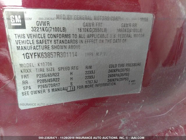 1GYFK63857R301114 - 2007 CADILLAC ESCALADE LUXURY RED photo 9