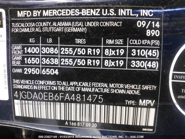 4JGDA0EB6FA481475 - 2015 MERCEDES-BENZ ML 250 BLUETEC Dark Blue photo 9