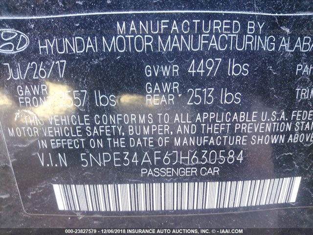 5NPE34AF6JH630584 - 2018 HYUNDAI SONATA SPORT/LIMITED BLACK photo 9