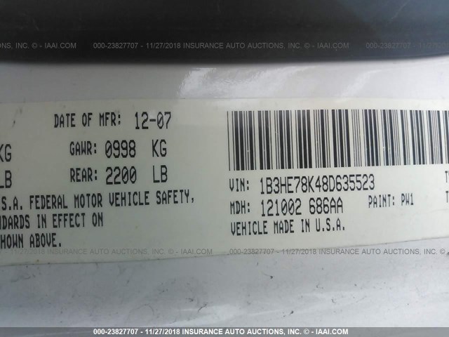 1B3HE78K48D635523 - 2008 DODGE CALIBER R/T WHITE photo 9