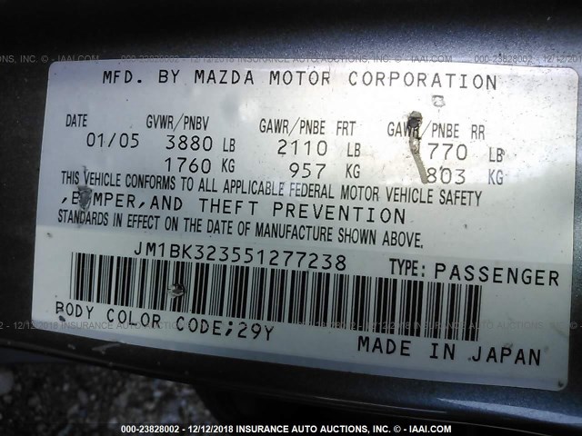 JM1BK323551277238 - 2005 MAZDA 3 S SILVER photo 9