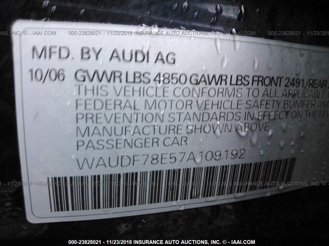 WAUDF78E57A109192 - 2007 AUDI A4 2.0T QUATTRO BLUE photo 9