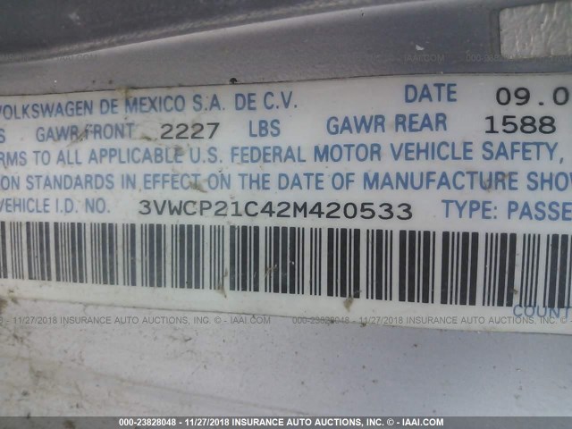 3VWCP21C42M420533 - 2002 VOLKSWAGEN NEW BEETLE GLS TDI Gümüş foto 9