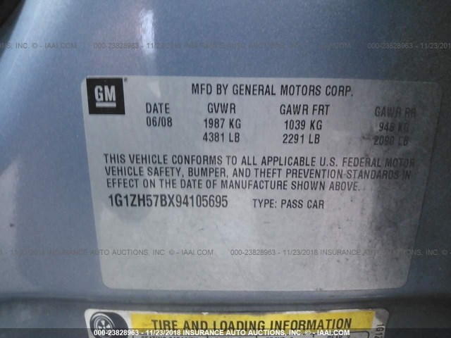 1G1ZH57BX94105695 - 2009 CHEVROLET MALIBU 1LT BLUE photo 9