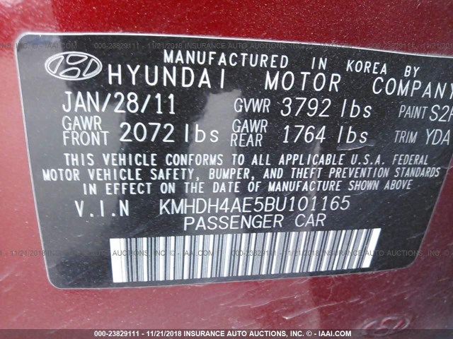 KMHDH4AE5BU101165 - 2011 HYUNDAI ELANTRA GLS/LIMITED RED photo 9