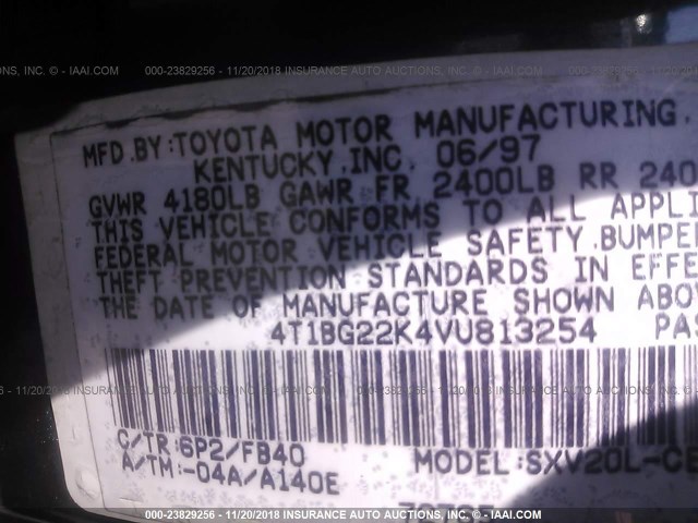 4T1BG22K4VU813254 - 1997 TOYOTA CAMRY CE/LE/XLE 绿色 照片 9