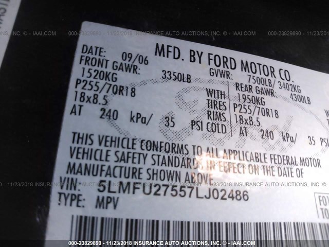 5LMFU27557LJ02486 - 2007 LINCOLN NAVIGATOR 黑色 照片 9